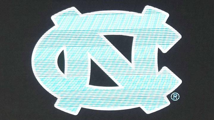 Mar 27, 2024; Los Angeles, CA, USA; The North Carolina Tar Heels logo on the video board during practice prior to NCAA Tournament at West Regional at Crypto.com Arena. Mandatory Credit: Kirby Lee-Imagn Images