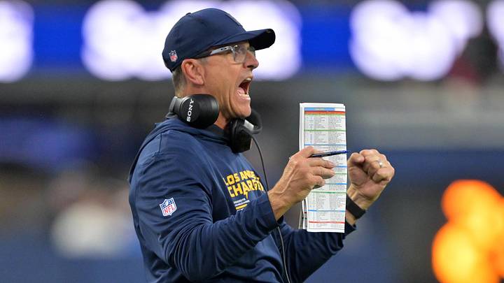 Nov 30, 2025; Inglewood, California, USA; Los Angeles Chargers head coach Jim Harbaugh reacts during the second half at SoFi Stadium. Mandatory Credit: Jayne Kamin-Oncea-Imagn Images Nov 30, 2025; Inglewood, California, USA; Los Angeles Chargers head coach Jim Harbaugh reacts during the second half at SoFi Stadium. Mandatory Credit: Jayne Kamin-Oncea-Imagn Images