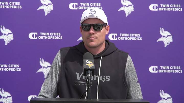 Kevin O'Connell speaks to the media after rookie minicamp practice on Friday, May 8 
