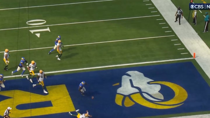 Jordan Love threw a horrible pick-six in the Packers' win over the Rams on Sunday. 