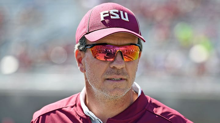Sep 23, 2017; Tallahassee, FL, USA; Florida State Seminoles head coach Jimbo Fisher before the start of the game against the North Carolina State Wolfpack at Doak Campbell Stadium. Mandatory Credit: Melina Vastola-Imagn Images