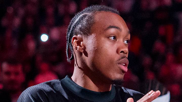 Toronto Raptors forward Scottie Barns is introduced prior to the start of a game against the Los Angeles Clippers