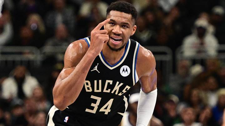 Milwaukee Bucks forward Giannis Antetokounmpo (34) reacts (Mandatory Credit: Benny Sieu-Imagn Images)