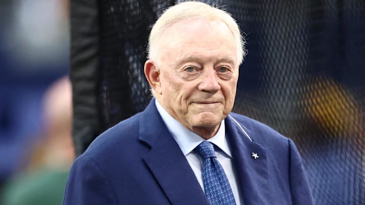 Dallas Cowboys owner Jerry Jones looks on before the game against the Green Bay Packers at AT&T Stadium.