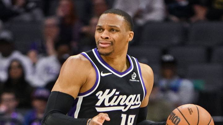 Feb 4, 2026; Sacramento, California, USA; Sacramento Kings guard Russell Westbrook (18) dribbles during the third quarter against the Memphis Grizzlies at Golden 1 Center. Mandatory Credit: Ed Szczepanski-Imagn Images