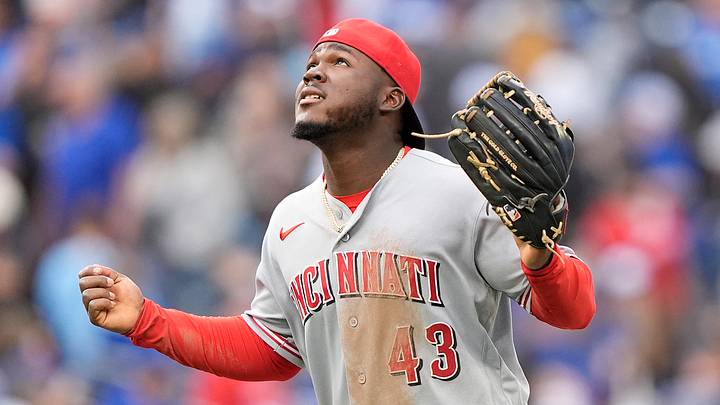 Cincinnati Reds right fielder Hector Rodriguez (43) reacts