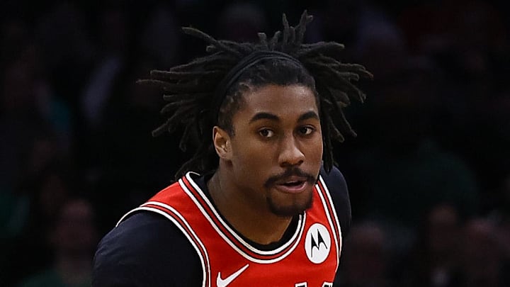 Feb 11, 2026; Boston, Massachusetts, USA; Chicago Bulls guard Jaden Ivey (31) brings the ball up the court against the Boston Celtics during the second half at TD Garden. Mandatory Credit: Winslow Townson-Imagn Images