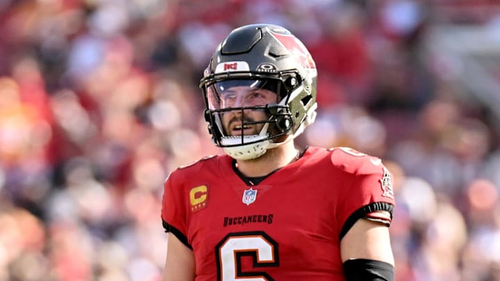 Tampa Bay Buccaneers quarterback Baker Mayfield looks on in the second half against the New Orleans Saints.