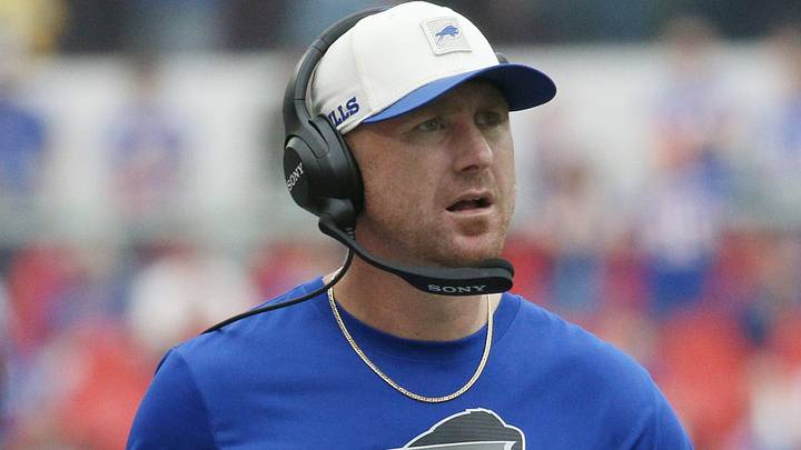 Bills head coach Joe Brady looks on during the fourth against the Chargers at Highmark Stadium. Bills head coach Joe Brady looks on during the fourth against the Chargers at Highmark Stadium.