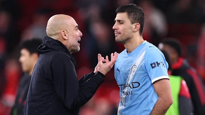 Pep Guardiola (left) hopes Rodri (right) will continue with Man City.