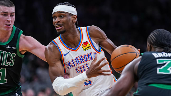 Oklahoma City Thunder guard Shai Gilgeous-Alexander drives the ball vs. the Boston Celtics.