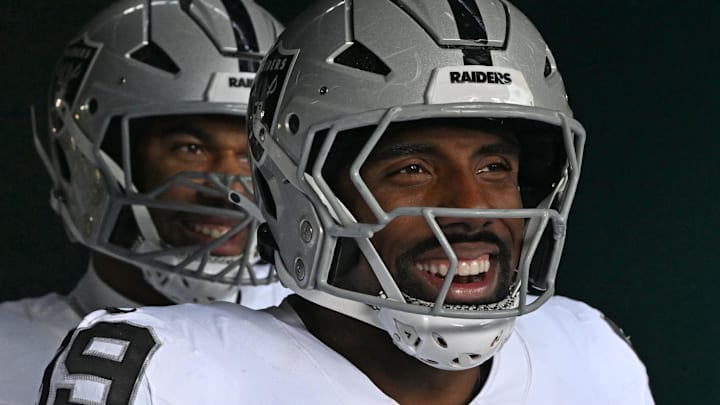 Dec 14, 2025; Philadelphia, Pennsylvania, USA; Las Vegas Raiders defensive tackle Thomas Booker IV (99) in the tunnel against the Philadelphia Eagles at Lincoln Financial Field. Mandatory Credit: Eric Hartline-Imagn Images Dec 14, 2025; Philadelphia, Pennsylvania, USA; Las Vegas Raiders defensive tackle Thomas Booker IV (99) in the tunnel against the Philadelphia Eagles at Lincoln Financial Field. Mandatory Credit: Eric Hartline-Imagn Images
