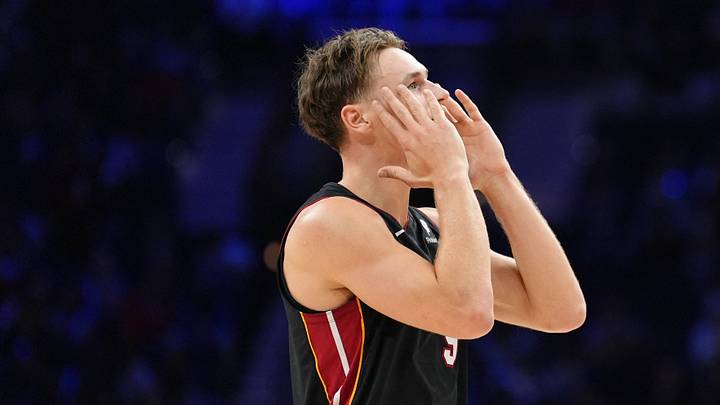 Miami Heat guard Pelle Larsson (9) reacts (Mandatory Credit: Kyle Ross-Imagn Images) Miami Heat guard Pelle Larsson (9) reacts (Mandatory Credit: Kyle Ross-Imagn Images)