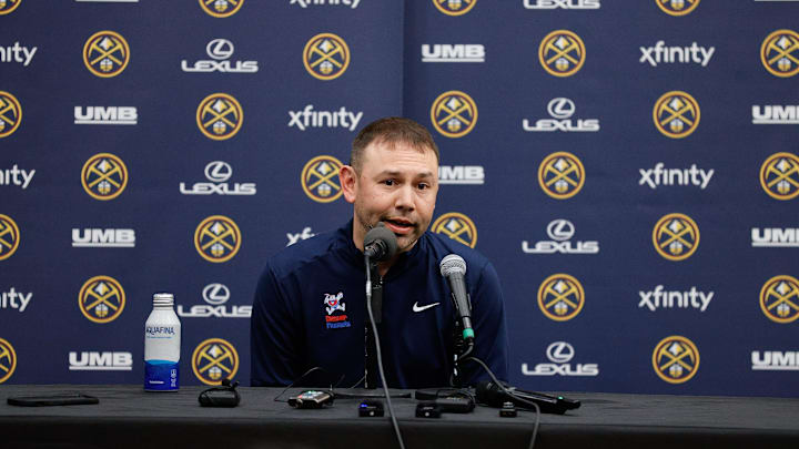 Sep 29, 2025; Denver, CO, USA; Denver Nuggets head coach David Adelman addresses the media during media day at Ball Arena. Mandatory Credit: Isaiah J. Downing-Imagn Images Sep 29, 2025; Denver, CO, USA; Denver Nuggets head coach David Adelman addresses the media during media day at Ball Arena. Mandatory Credit: Isaiah J. Downing-Imagn Images