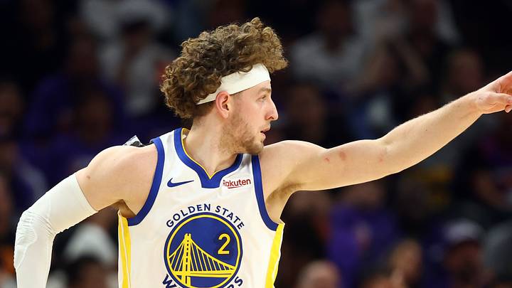 Apr 17, 2026; Phoenix, Arizona, USA; Golden State Warriors guard Brandin Podziemski (2) reacts against the Phoenix Suns during the first half in the play-in rounds of the 2026 NBA Playoffs at Mortgage Matchup Center. Mandatory Credit: Mark J. Rebilas-Imagn Images Apr 17, 2026; Phoenix, Arizona, USA; Golden State Warriors guard Brandin Podziemski (2) reacts against the Phoenix Suns during the first half in the play-in rounds of the 2026 NBA Playoffs at Mortgage Matchup Center. Mandatory Credit: Mark J. Rebilas-Imagn Images