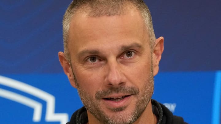 Feb 25, 2025; Indianapolis, IN, USA; Las Vegas Raiders general manager John Spytek speaks during the NFL Scouting Combine at the Indiana Convention Center. Mandatory Credit: Kirby Lee-Imagn Images