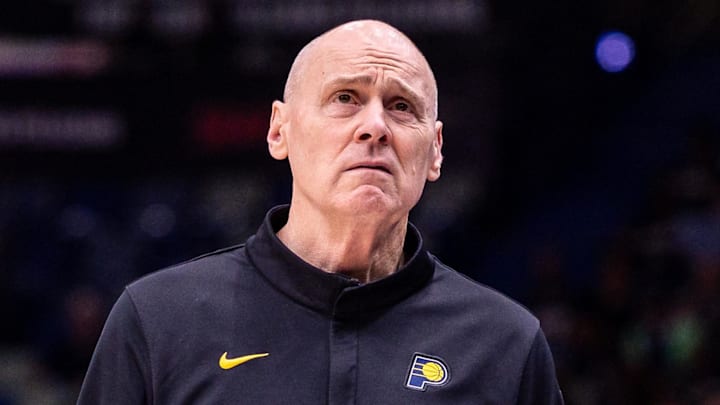 Dec 20, 2025; New Orleans, Louisiana, USA;  Indiana Pacers Head Coach Rick Carlisle looks on against the New Orleans Pelicans during the first half at Smoothie King Center. Mandatory Credit: Stephen Lew-Imagn Images