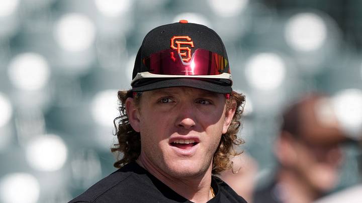 Mar 27, 2026; San Francisco, California, USA; San Francisco Giants center fielder Harrison Bader (9) before the game against the New York Yankees at Oracle Park. Mandatory Credit: Darren Yamashita-Imagn Images
