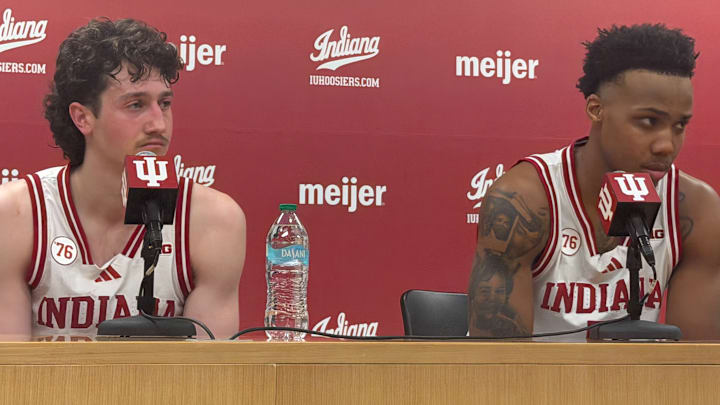 Indiana basketball players Conor Enright and Nick Dorn met with reporters Jan. 27, 2026, after the Hoosiers upset Purdue.