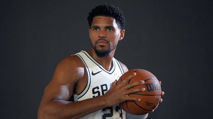 Sep 28, 2026; San Antonio, TX, USA; San Antonio Spurs forward Tobias Harris (23) poses for photos during Media Day at Victory Capital Performance Center in San Antonio, Texas. Sep 28, 2026; San Antonio, TX, USA; San Antonio Spurs forward Tobias Harris (23) poses for photos during Media Day at Victory Capital Performance Center in San Antonio, Texas.