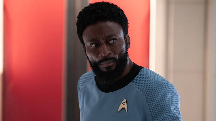 Babs Olusanmokun as Dr. M’Benga in season 3 , Episode 5 of Strange New Worlds streaming on Paramount+. Photo Credit: Marni Grossman/Paramount+ Babs Olusanmokun as Dr. M’Benga in season 3 , Episode 5 of Strange New Worlds streaming on Paramount+. Photo Credit: Marni Grossman/Paramount+