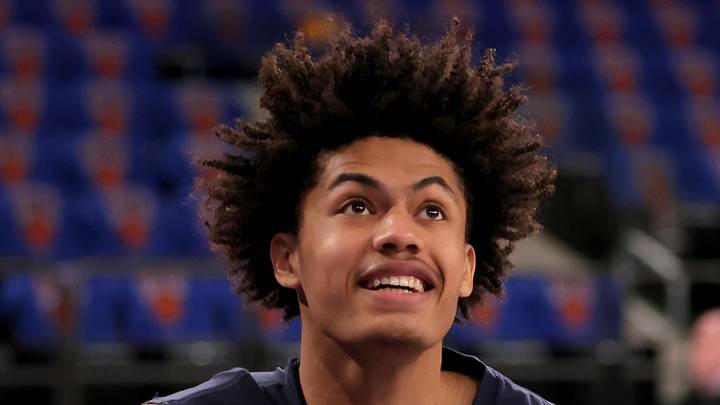 Nov 5, 2025; New York, New York, USA; Minnesota Timberwolves forward Joan Beringer (19) warms up before a game against the New York Knicks at Madison Square Garden. Mandatory Credit: Brad Penner-Imagn Images