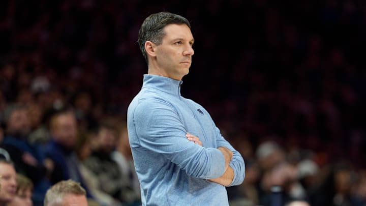 Jan 29, 2026; Minneapolis, Minnesota, USA; Oklahoma City Thunder head coach Mark Daigneault reacts to a Minnesota Timberwolves play in the second quarter at Target Center. Mandatory Credit: Matt Blewett-Imagn Images