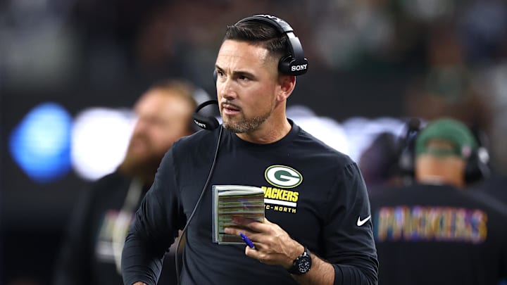 Green Bay Packers head coach Matt LaFleur looks on