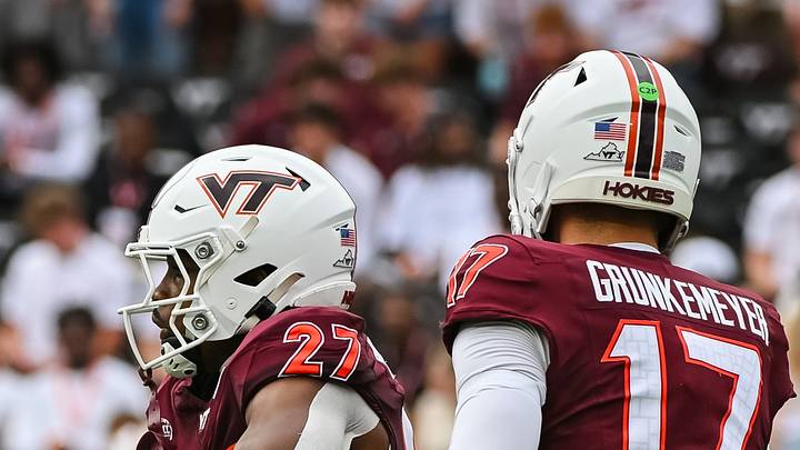 Sep 12, 2026; Blacksburg, Va.; Virginia Tech quarterback Ethan Grunkemeyer (17) hands the ball off to running back Marcellous Hawkins Jr. (27). Sep 12, 2026; Blacksburg, Va.; Virginia Tech quarterback Ethan Grunkemeyer (17) hands the ball off to running back Marcellous Hawkins Jr. (27).