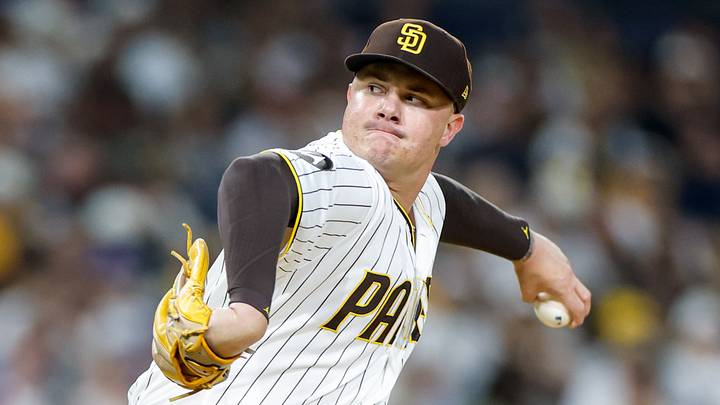 Sep 26, 2026; San Diego, California, USA;  San Diego Padres relief pitcher Adrian Morejon (50) throws a pitch during the eighth inning against the Arizona Diamondbacks at Petco Park.  Mandatory Credit: David Frerker-Imagn Images