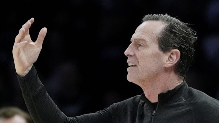Cleveland Cavaliers head coach Kenny Atkinson directs his team as they play the Minnesota Timberwolves.