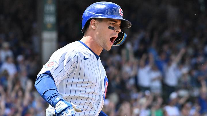 Jun 20, 2026; Chicago, Illinois, USA; Chicago Cubs right fielder Matt Shaw (6) rounds the bases after hitting a three-run home run against the Toronto Blue Jays during the second inning at Wrigley Field. Mandatory Credit: Patrick Gorski-Imagn Images