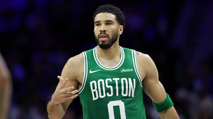 Apr 30, 2026; Philadelphia, Pennsylvania, USA; Boston Celtics forward Jayson Tatum (0) reacts to his score against the Philadelphia 76ers during the second quarter at Xfinity Mobile Arena. Mandatory Credit: Bill Streicher-Imagn Images Apr 30, 2026; Philadelphia, Pennsylvania, USA; Boston Celtics forward Jayson Tatum (0) reacts to his score against the Philadelphia 76ers during the second quarter at Xfinity Mobile Arena. Mandatory Credit: Bill Streicher-Imagn Images