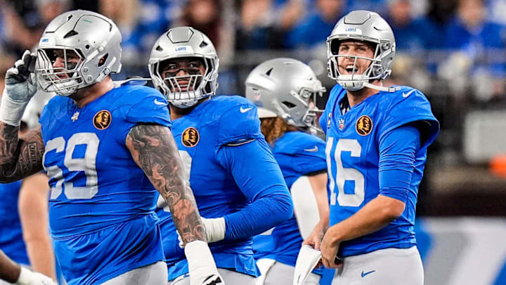 Detroit Lions quarterback Jared Goff (16) walks off the field after being sacked against Green Bay Packers 