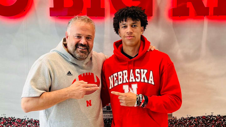 Nebraska football commit CJ Bronaugh (right) with coach Matt Rhule.