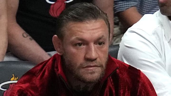 Jun 9, 2023; Miami, Florida, USA; Irish mixed martial artist Conor McGregor looks on during the