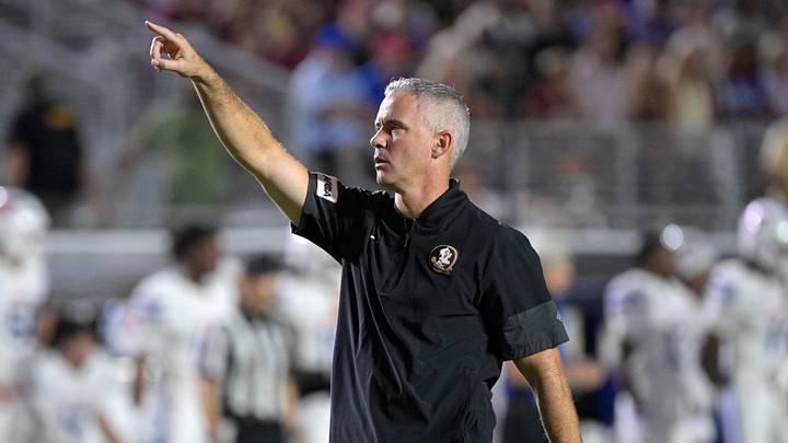 Sep 7, 2026; Tallahassee, Florida, USA; Florida State Seminoles head coach Mike Norvell reacts during the first half against the Southern Methodist Mustangs at Doak S. Campbell Stadium. Mandatory Credit: Melina Myers-Imagn Images Sep 7, 2026; Tallahassee, Florida, USA; Florida State Seminoles head coach Mike Norvell reacts during the first half against the Southern Methodist Mustangs at Doak S. Campbell Stadium. Mandatory Credit: Melina Myers-Imagn Images