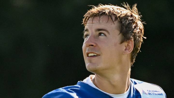 Indianapolis Colts place kicker Spencer Shrader participates in a drill on day three of training camp at Grand Park Sports Campus. Indianapolis Colts place kicker Spencer Shrader participates in a drill on day three of training camp at Grand Park Sports Campus.