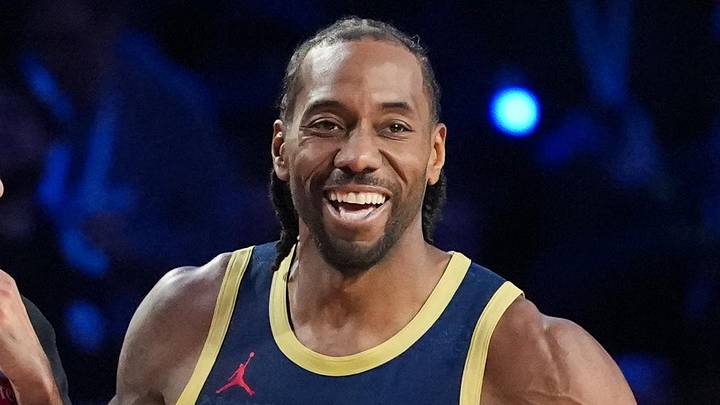 Feb 15, 2026; Inglewood, California, USA; Team USA Stripes forward Kawhi Leonard (2) of the LA Clippers reacts in game three against Team World during the 75th NBA All Star Game at Intuit Dome. Mandatory Credit: Kirby Lee-Imagn Images