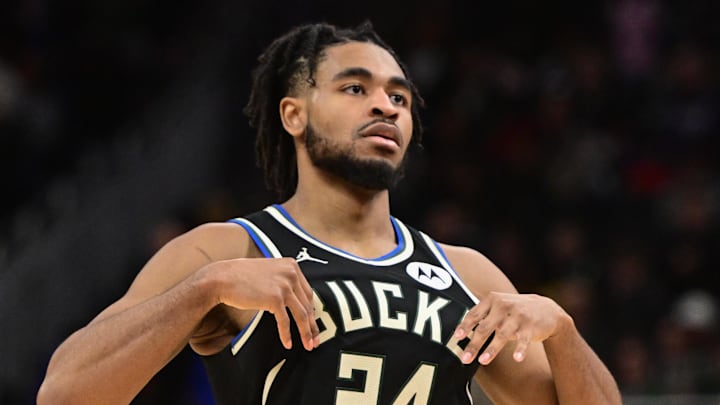 Milwaukee Bucks guard Cam Thomas (24) looks on in the fourth quarter against the Toronto Raptors at Fiserv Forum on February 22, 2026.