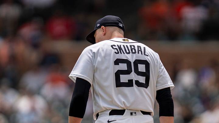 Detroit Tigers starting pitcher Tarik Skubal (29) stands on the mound against the Baltimore Orioles at Comerica Park in Detroit on Wednesday, July 29, 2026.