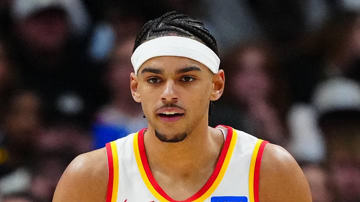 Atlanta Hawks forward Asa Newell (14) reacts against the Denver Nuggets at Ball Arena. on January 9, 2026.