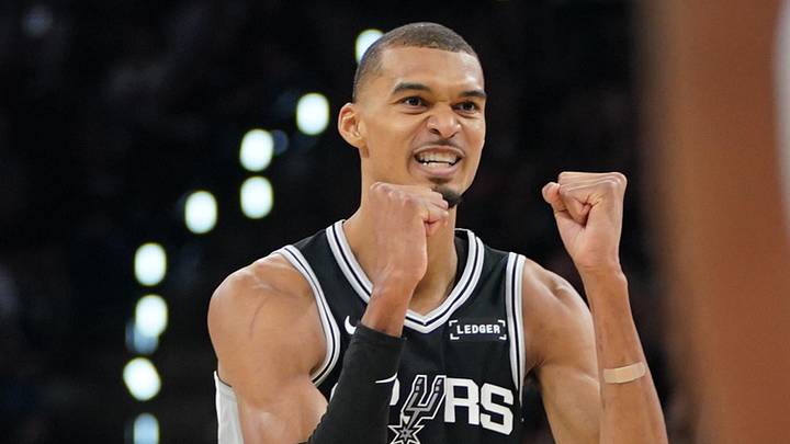 May 28, 2026; San Antonio, Texas, USA; San Antonio Spurs forward Victor Wembanyama (1) reacts against the Oklahoma City Thunder in the first half during game six of the western conference finals for the 2026 NBA playoffs at Frost Bank Center. Mandatory Credit: Dustin Safranek-Imagn Images