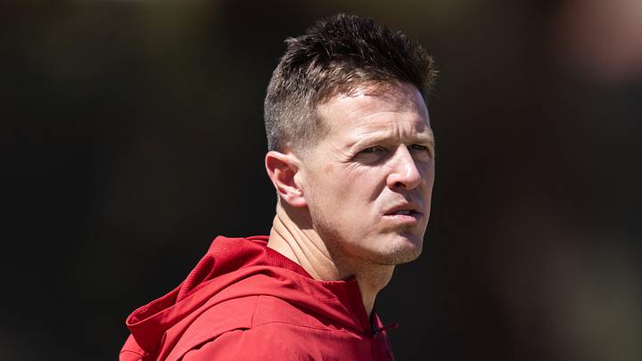 May 8, 2026; Tempe, AZ, USA; Arizona Cardinals head coach Mike LaFleur during rookie minicamp at Dignity Health Arizona Cardinals Training Center. Mandatory Credit: Mark J. Rebilas-Imagn Images May 8, 2026; Tempe, AZ, USA; Arizona Cardinals head coach Mike LaFleur during rookie minicamp at Dignity Health Arizona Cardinals Training Center. Mandatory Credit: Mark J. Rebilas-Imagn Images