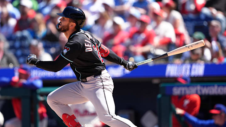Apr 11, 2026; Philadelphia, Pennsylvania, USA; Arizona Diamondbacks catcher Adrian Del Castillo (25) hits an RBI single against the Philadelphia Phillies in the first inning at Citizens Bank Park. Mandatory Credit: Kyle Ross-Imagn Images Apr 11, 2026; Philadelphia, Pennsylvania, USA; Arizona Diamondbacks catcher Adrian Del Castillo (25) hits an RBI single against the Philadelphia Phillies in the first inning at Citizens Bank Park. Mandatory Credit: Kyle Ross-Imagn Images