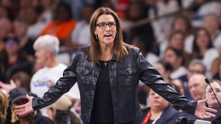 Sep 14, 2025; College Park, Georgia, USA; Indiana Fever head coach Stephanie White on the sideline against the Atlanta Dream in the second quarter during game one of round one for the 2025 WNBA Playoffs at Gateway Center Arena at College Park. Mandatory Credit: Brett Davis-Imagn Images Sep 14, 2025; College Park, Georgia, USA; Indiana Fever head coach Stephanie White on the sideline against the Atlanta Dream in the second quarter during game one of round one for the 2025 WNBA Playoffs at Gateway Center Arena at College Park. Mandatory Credit: Brett Davis-Imagn Images
