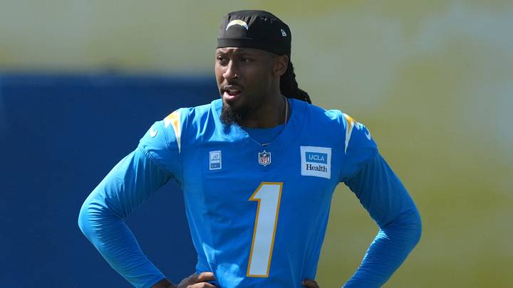 Jul 30, 2026; El Segundo, CA, USA; Los Angeles Chargers receiver Quentin Johnston (1) at training camp at The Bolt. Mandatory Credit: Kirby Lee-Imagn Images