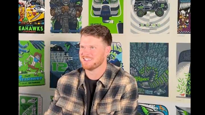 Seattle Seahawks quarterback Sam Darnold on March 14, 2025.