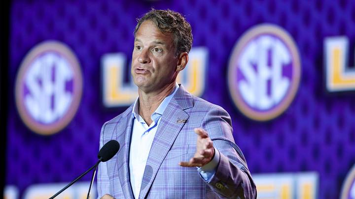 LSU Tigers head coach Lane Kiffin speaks to the press during SEC Football Kickoff Media Day at the Tampa Marriott. LSU Tigers head coach Lane Kiffin speaks to the press during SEC Football Kickoff Media Day at the Tampa Marriott.