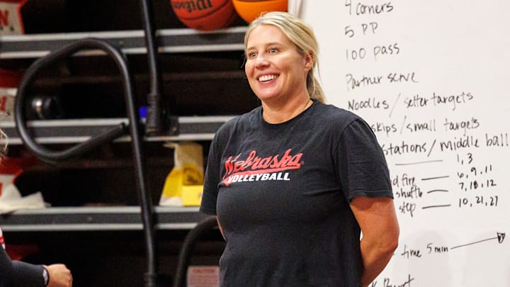 Nebraska volleyball coach Dani Busboom Kelly at practice ahead of the 2025 season. Nebraska volleyball coach Dani Busboom Kelly at practice ahead of the 2025 season.